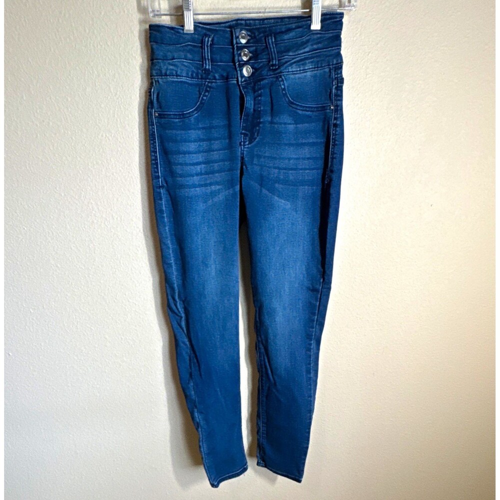 Angels Women’s Medium Wash Blue Denim Skinny Jeans Stretch 5-Pocket Button 6